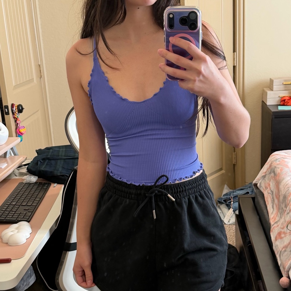 Free People Intimately Seamless Ribbed Lettuce-Edge Tank Top in Periwinkle